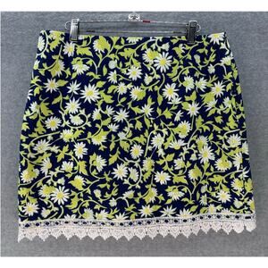 Key West women's sz 14 Cotton Skirt Daisy Floral Print Preppy Classic Summer